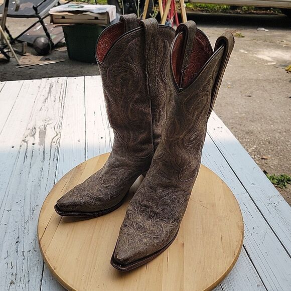 Dan Post Brown Leather Embossed El Paso Western Heeled Cowboy Boots 3247 Sz 7.5 - Picture 5 of 8